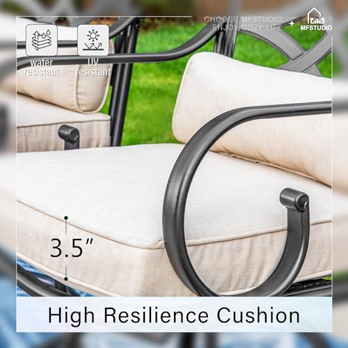 MFSTUDIO-5-PCS-Outdoor-Patio-Bar-Sets-Heavy-Duty-Metal-4-Swivel-Counter-Height-Chairs-with-Seat-Back-Support-Cushion-1-Square-Metal-High-Table-Black MFSTUDIO 5 PCS Outdoor Patio Bar Sets Heavy Duty Metal 4 Swivel Counter Height Chairs with Seat Back Support Cushion 1 Square Metal High Table Black