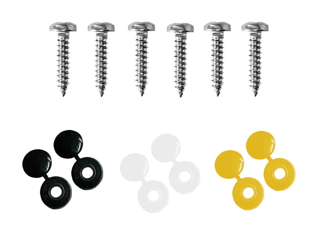 Number Plate Screws & Caps Kit 6PC Yellow Black White Caps With Screws