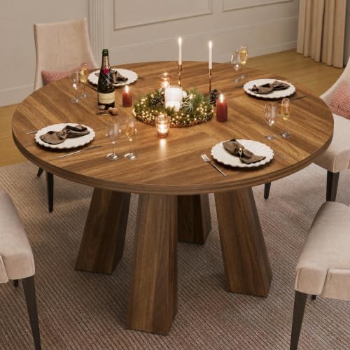 IDEALHOUSE 47' Round Dining Table for 4-6, Farmhouse Wood Kitchen Table