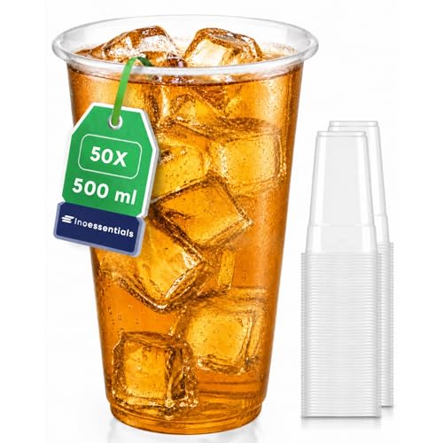 Inoverse 50 Stk Plastikbecher 500 ml Transparent Trinkbecher 0 5 l Einweg aus Kunststoff für Cocktails Longdrinks Softdrinks Party Festival Catering & Ausschank Klare Partybecher