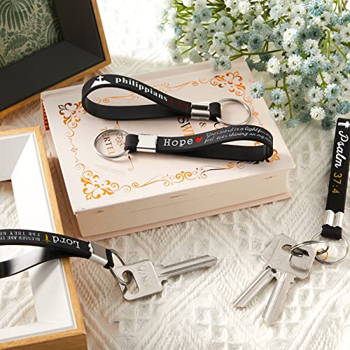 Image of Lewtemi 24 Pcs Christian Gift for Men Women Christian Keychain Bulk Church Bible Verse Religious Silicone Bracelet
