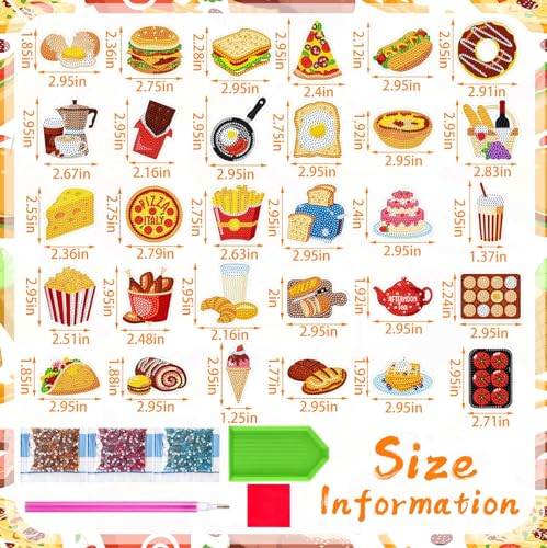 Kit de 30 Imanes Decorativos de Arte Diamante Temática Comida miniatura 4