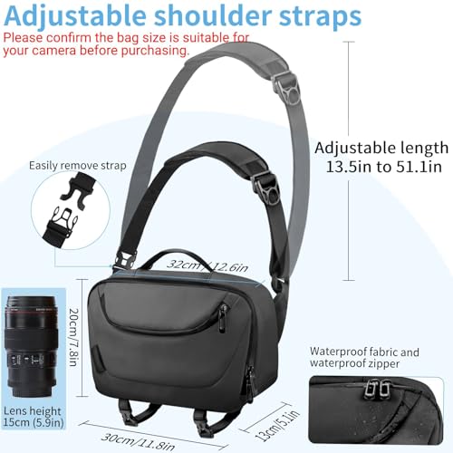 Camera Sling Bag,Waterproof Camera Case with Tripod Holder,Lightweight DSLR/SLR/Mirrorless Camera Bags Crossbody for photographers-Black - Image 5