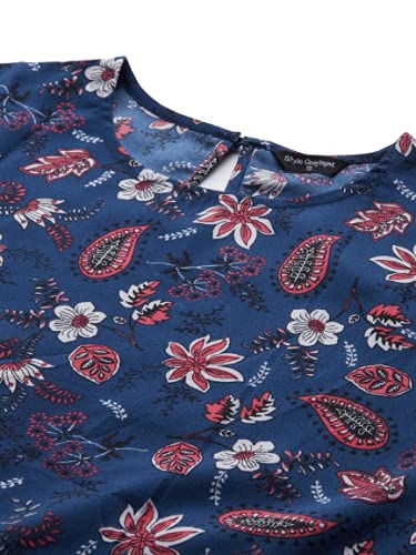 Image of Style Quotient Women Blue & Pink Floral Print A-Line Top
