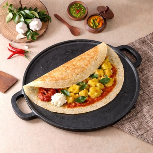 Lifelong Pre-Seasoned Dosa Pan | Cast Iron Tawa for Roti And Dosa with Spatula & Handle |Non-Toxic Cookware Non-Stick& Teflon Free Durable for Easy Cooking & Cleaning |Gas & Induction Stove-Friendly