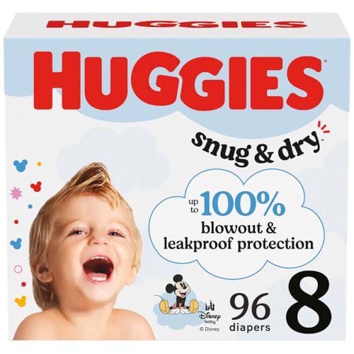 Huggies Size 8 Diapers, Snug & Dry Baby Diapers, Size 8 (46+ lbs), 96 Count (2 Packs of 48), Packaging May Vary