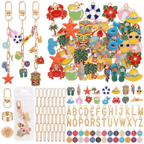 Kit de 282 llaveros hawaianos Kigeli con ganchos tropicales y alicates para manualidades de bolsas