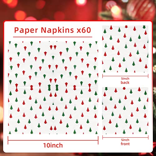 Quera 60 Pack Christmas Paper Napkins Tree Red Green 5 x 5 "Disposable Beverage Napkins Decorative Table Napkin for New Year Winter Dinner Merry Christmas Holiday Xmas Party Supplies – Image 3