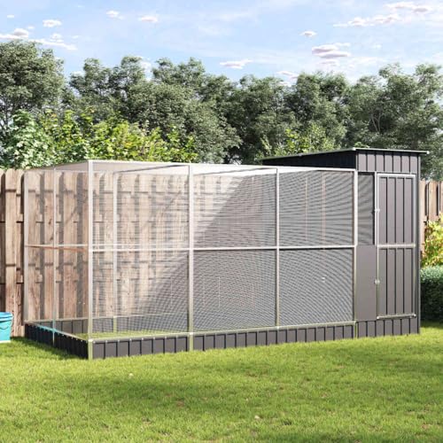 vidaXL Voliere mit Erweiterung Silber 416 x 203 x 216 cm Stahl