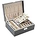 Boîte à Bijoux en Cuir pour Femmes et Filles, Organiseur de Bijoux Avec Deux étages pour Colliers, Boucles D'oreilles, Bracelets, Bagues, Montres (Gris)
