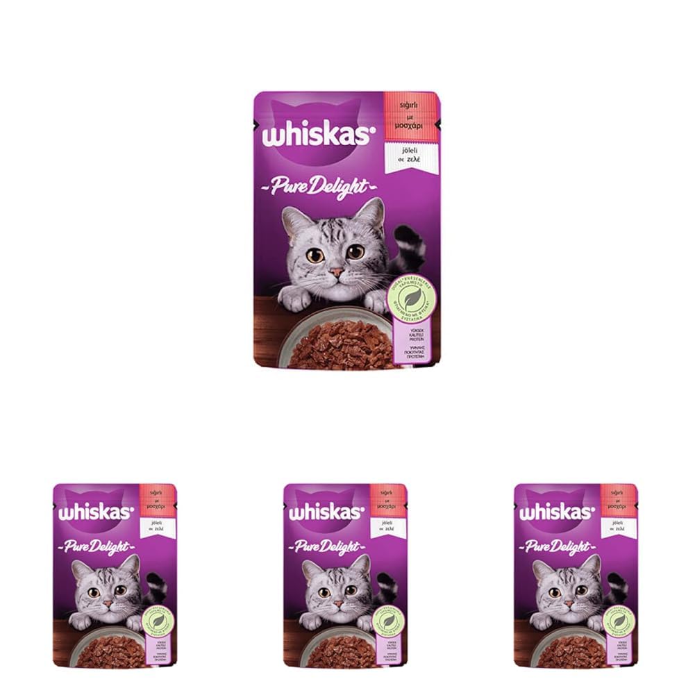 Whiskas Pouch Pure Delight Jöle İçinde Sığır Etli Yetişkin Kedi Konservesi 85 Gr Tekli Paket (4 paketi)