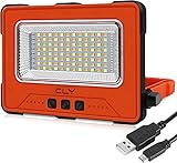 CLV 30W Tragbare LED Arbeitsstrahler 12000MAH Wiederaufladbar Solar Campinglampe mit USB, Akku Suchscheinwerfer mit 4 Lichtmodi für Baustelle,Werkstatt,Wandern, Zelt, Notfall (Orange)