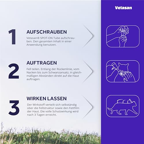 Vetasan Spot-ON für Katzen 4-7kg (M) | gegen Flöhe & Zecken | 3 Monate Schutz | ohne Chemie | Zeckenmittel für Katzen | Floh- und Zeckenschutz für Katze