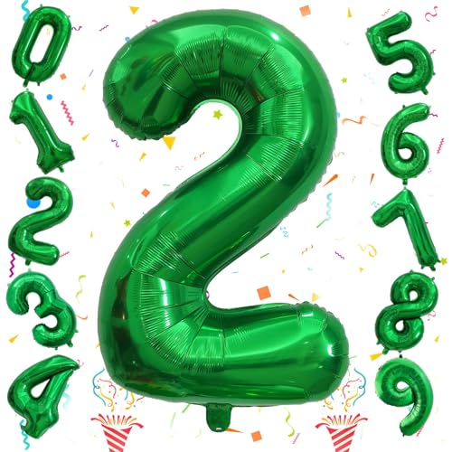 Image of 40 Inch 2nd Birthday Number Balloon, Dark Green Foil Self Inflating Balloons, Big Emerald Green Number Balloons 0-9 Set for Women Boys Birthday Party Baby Shower Anniversary Jungle Decoration Supplies