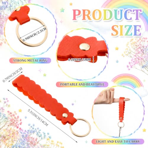 Image of Scalloped PU Leather Keychain Blanks Laser Engraving Blanks Loop Keychain Kit with Key Ring for DIY