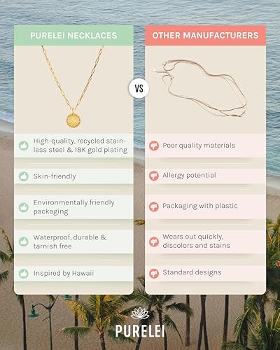 Purelei® Waina Necklace (gold) – 18K Gold plated stainless steel jewelry – Waterproof chain with sun pendant – 19.69-21.65 inches adjustable length – Fashion jewelry for your individual look4