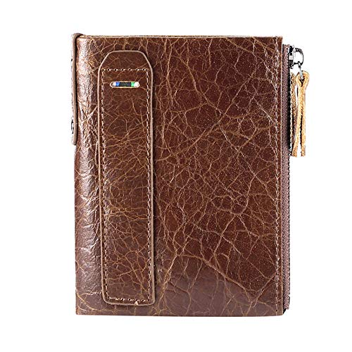 Preisvergleich Produktbild Mic-Moonjack First Layer Leder GeldböRse Mit Doppeltem ReißVerschluss Herrenbrieftasche Aus Leder MäNner Mit Geldklammer Aus Echtem Leder RFID Schutz GeldböRse Herren @Brown