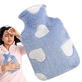 Warmer Wasserbeutel – 1 l Plüsch-Wärmflasche, gemütliche Wärmbeutel für Bett, warme Wasserflasche mit süßem Plüsch-Herzbezug, Wärme- und Kaltwasserflasche für Camping, Kinder, Freunde