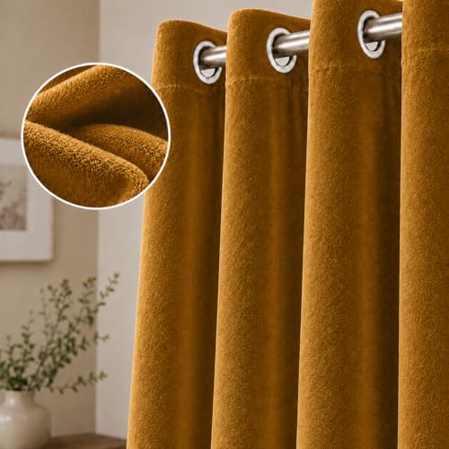 Image of Velvet Curtains | Heavy Soft Premium Velvet Drapes for Bedroom and Living Room | Semi Light Blocking, Thermal Insulated and Noise Reducing Window Panels | 5 Feet, Set of 2 (Brown)
