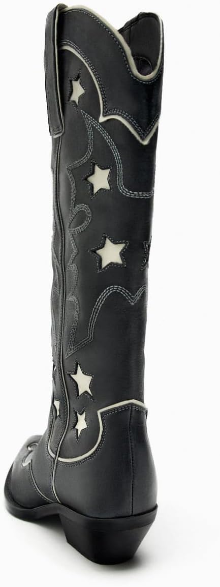 keleimusi Western Knee High Boots Celestial Cutouts Low Heeled Boot for Women
