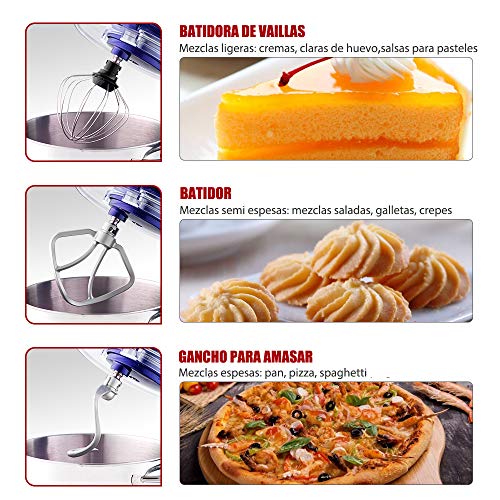 Aucma Küchenmaschine, 1400 W, Standmixer, mit 6,2 l Edelstahlschüssel, 6 Geschwindigkeitsstufen, elektrische… – Bild 6