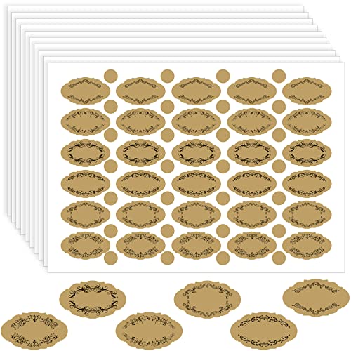 Pajean 10 Sheet Apothecary Oval Oil Bottle Weatherproof Labels Vintage Kraft Look Apothecary Labels with Round Cap Stickers for Bottles and Jars (Blank)