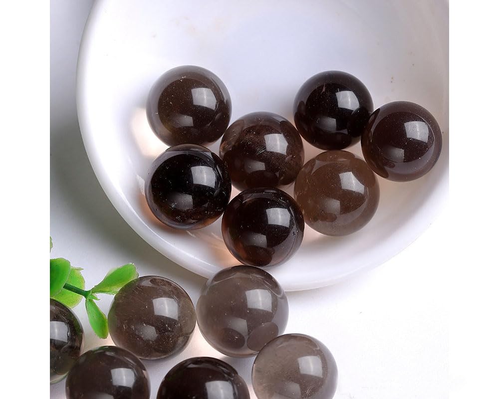 Natural Smoky Quartz Healing Crystal Sphere Balls Gemstones Small Size Pack of 10 for Healing, Reiki, Home Office Decoration, Jewelry Making (Citrine Crystal, 0.55