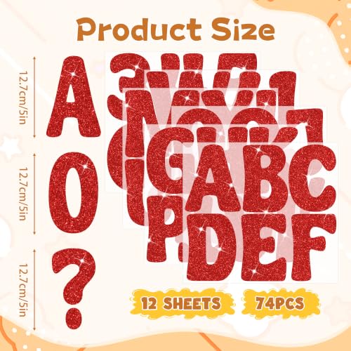 Image of Bulletin Board Letters 74 PCS Glitter Letter Stickers Large 5 Inch, Red | 12 Sheets,Alphabet Number Stickers,Self-Adhesive,Sticker Letters for Poster Board,Classroom,Display,Mailbox,Craft,Party Decor