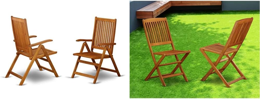 East West Furniture Acacia Wood Outdoor Folding Dining Chair Set of 2