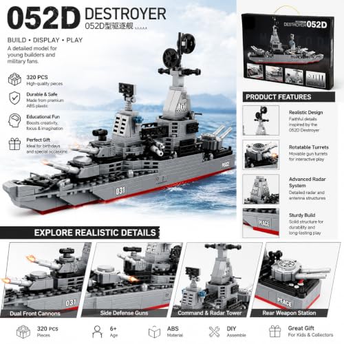 Image of QBLO Slava Guided Missile Battle Ship Building Block Set, Military Warship Model, 322 Pieces, Ages 6+