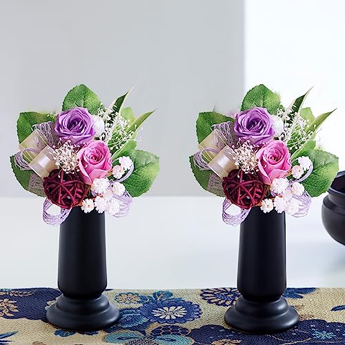 プリザーブドフラワー仏花 双紫（そうし） 1対 花器付き：黒 はなみどりのサムネイル