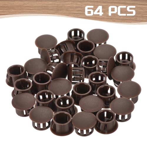 Image of MECCANIXITY 64PCS 13mm(1 /2 inch) Brown Plastic Hole Plugs, Flush Type Panel Hole Plugs Insert End Caps for Locking Hole Tubes Furniture Cabinet
