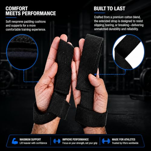 Image of Handler 23-Inch Weight Lifting Straps for Gym Workout - Wrist Support Wraps for Deadlifts, Calisthenics, Boxing & Strength Training - Non-Slip Grip, Neoprene Padded Gym Accessories for Men & Women (Black, 23 Inches)