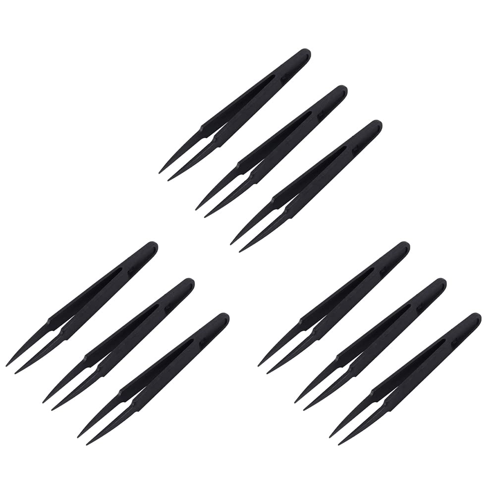 Jnchdghwa Black 9 Pcs Plastic Electronic Pointy Tip Anti-Static Tweezers