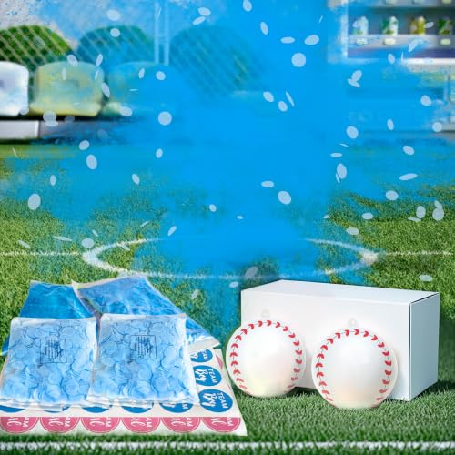 POPUPARTY 2 Pack Gender Reveal Baseball Set (Blue Balls) Exploding with Manual Filled Powder for Gender Reveal Party