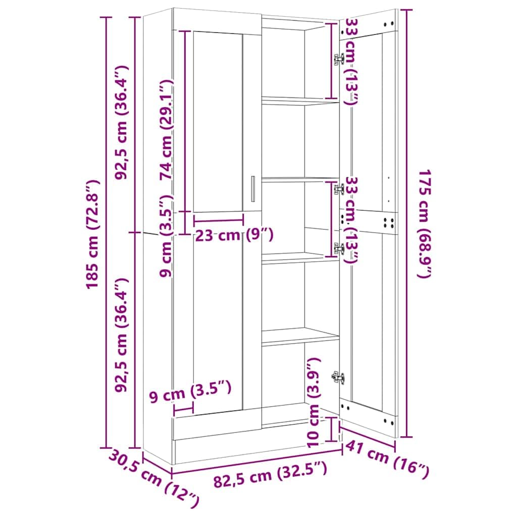 vidaXL Armoire Vitrine, Meuble de Rangement avec Compartiment, Étagère de Salon Salle de Séjour Chambre Intérieur, Chêne Sonoma Bois d’Ingénierie