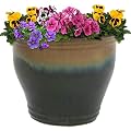 Sunnydaze 15-Inch Studio Large Ceramic Planter - Indoor or Outdoor Plant Pot with Drainage Holes - Forest Lake Green Glazed Finish