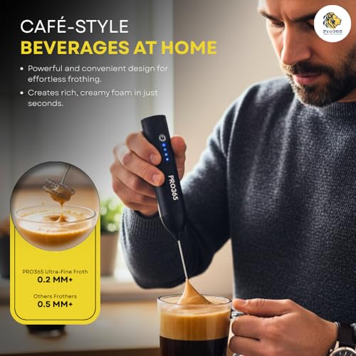 Image of PRO365 Quick Charge Hand Blender | Portable Food-Grade Steel Mesh | 3-Speed | USB Rechargeable | Dual Spring Stirrer | for Lattes, Coffee & Milkshakes | 1-Year Warranty