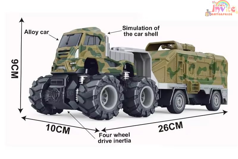 Image of 1:43 4Wd Diecast Alloy Military Model Truck Toys With Friction Powered Miniature Car Vehicle Toy For Kids, Boys And Girls (2 Color Truck = Sent Any 1 Truck)