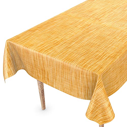 Nappe en toile cirée, lavable, bord coupé, aspect lin, aspect textile, jaune, pour table de jardin, 200 x 140 cm