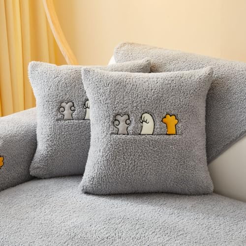 asskanaer Thickend Lamb Faux Sofa Cover 1 2 3 4 Seater, Universal Non-Slip Sofa Slipcover L Shape Couch Cover Reversible Quilted Corner Slipcovers Washable for Living Room(Grey,70 * 210cm) - Image 3