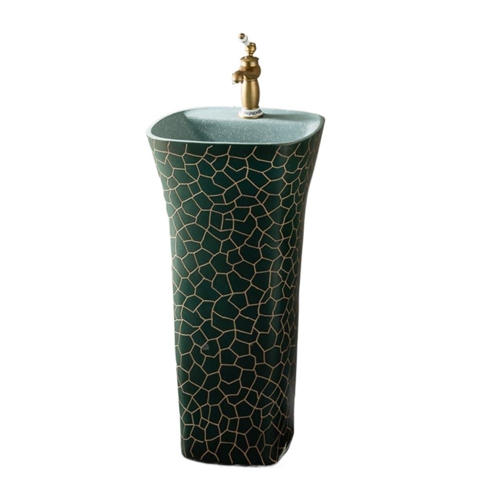 Free-Standing Freestanding Pedestal Sinks Ceramic Wash Basin with Faucet and Drain Kit for Indoor Outdoor Lavatory Column