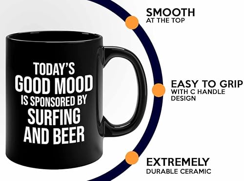 Miniatura 4 de Hobby - Taza de café (11 onzas), color negro, para surf y cerveza, Windsurf Beach Wave Summer Buceo, Navegación en barco, amantes del mar