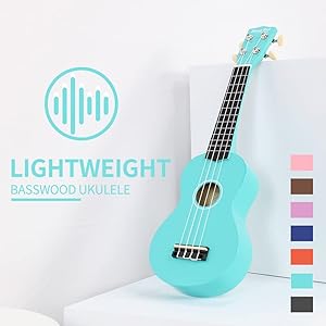 Strong Wind Soprano Ukulele - Stringed Musical Instrument Ukulele for Beginners Adults, 21 Inch Basswood Ukelele (Light blue)
