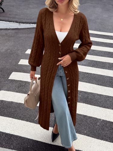 Image of Saodimallsu Womens Long Duster Cardigans Button Down Maxi Sweater Dress