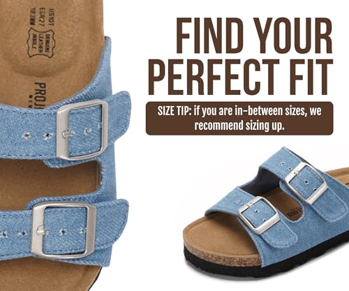 Image of Project Cloud Kids Sandals 100% Genuine Leather - Natural Cork Footbed Non-Slip Slides for Kids - Lightweight Boys & Girls Sandals - Water-Resistant Girls & Boys Sandals