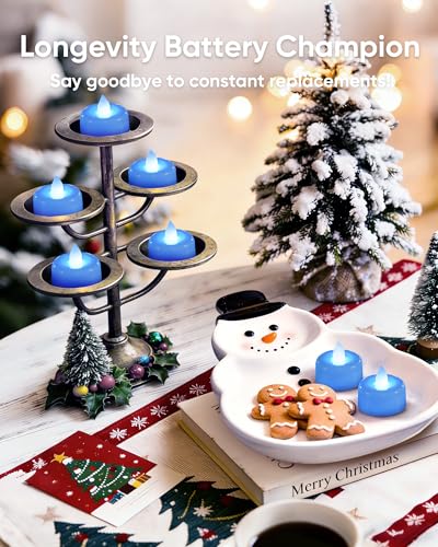 Image of Amagic 12 Pack Light Blue Flameless LED Tea Lights Candles Battery Operated, Electric Fake Tealight Candles for Easter, Wedding, Table Centerpiece, Party, Anniversary, Proposal, Christmas, Birthday