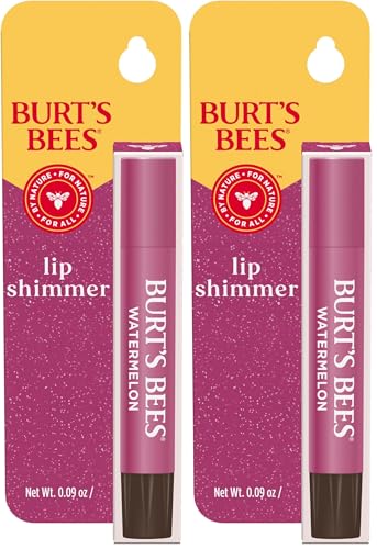 Burt's Bees Shimmer Lip Tint, Tinted Lip Balm Stick, Moisturizing for All Day Hydration with Natural Glowy Pigmented Finish & Buildable Color, Watermelon, 1 Tube, 0.09 oz. (Pack of 2)