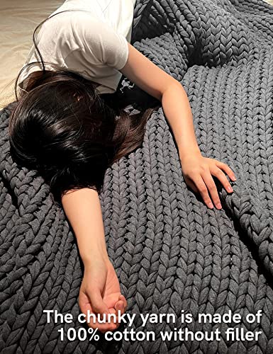 YnM 100% Cotton Weighted Blanket, Handmade Chunky Knitted Throw, No fillers Design, Soft and Breathable, Machine Washable Bed Blanket for Sleep or Home Decor (Dark Grey, 43x50 Inch, 10lbs)