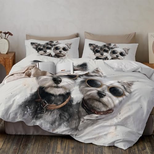 Housse de couette motif chien mignon imprimé 3D parure lit microfibre - 2